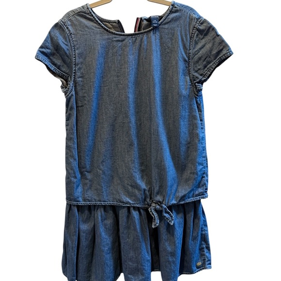Tommy Hilfiger Denim Blue Kids Pinafore Short Sleeve Dress Tiered Skirt 12/14 - Picture 2 of 6